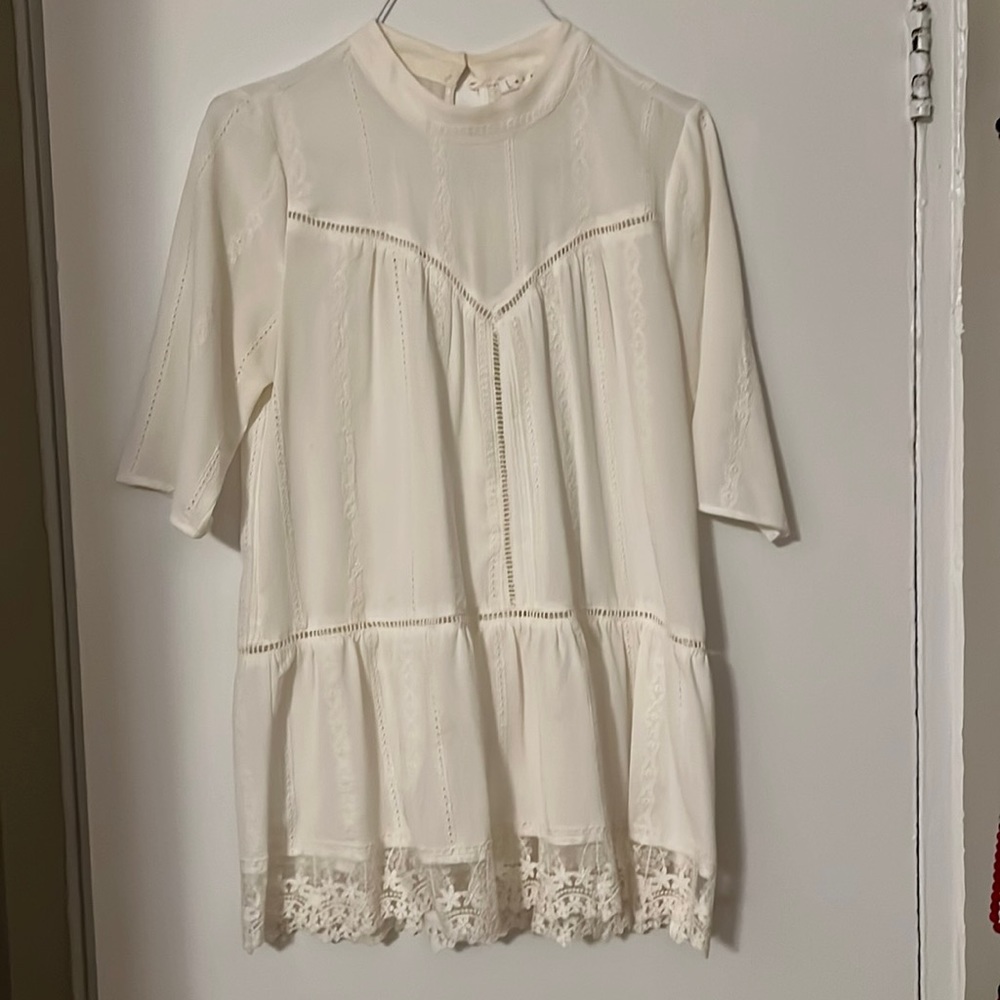 Soft Peplum Blouse with Lace Details